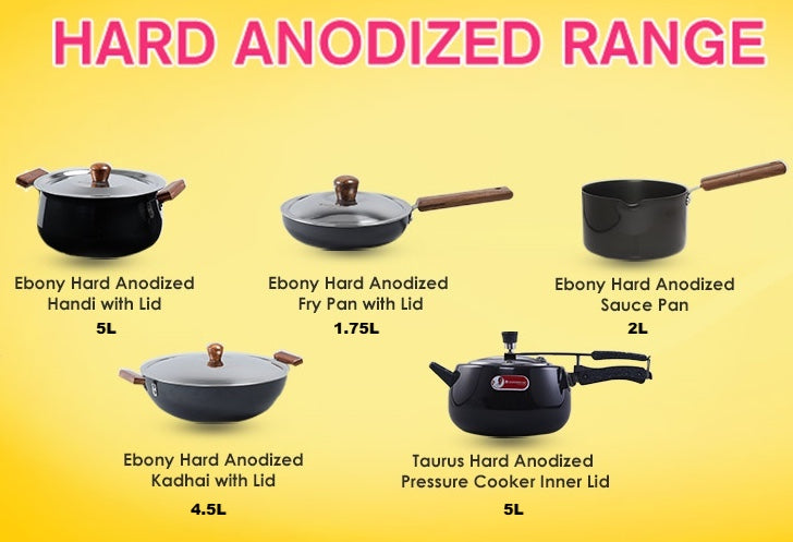 Wonderchef Hard Anodised Combo 2 with FREE 5 Pc Waterstone Black Silicone Set
