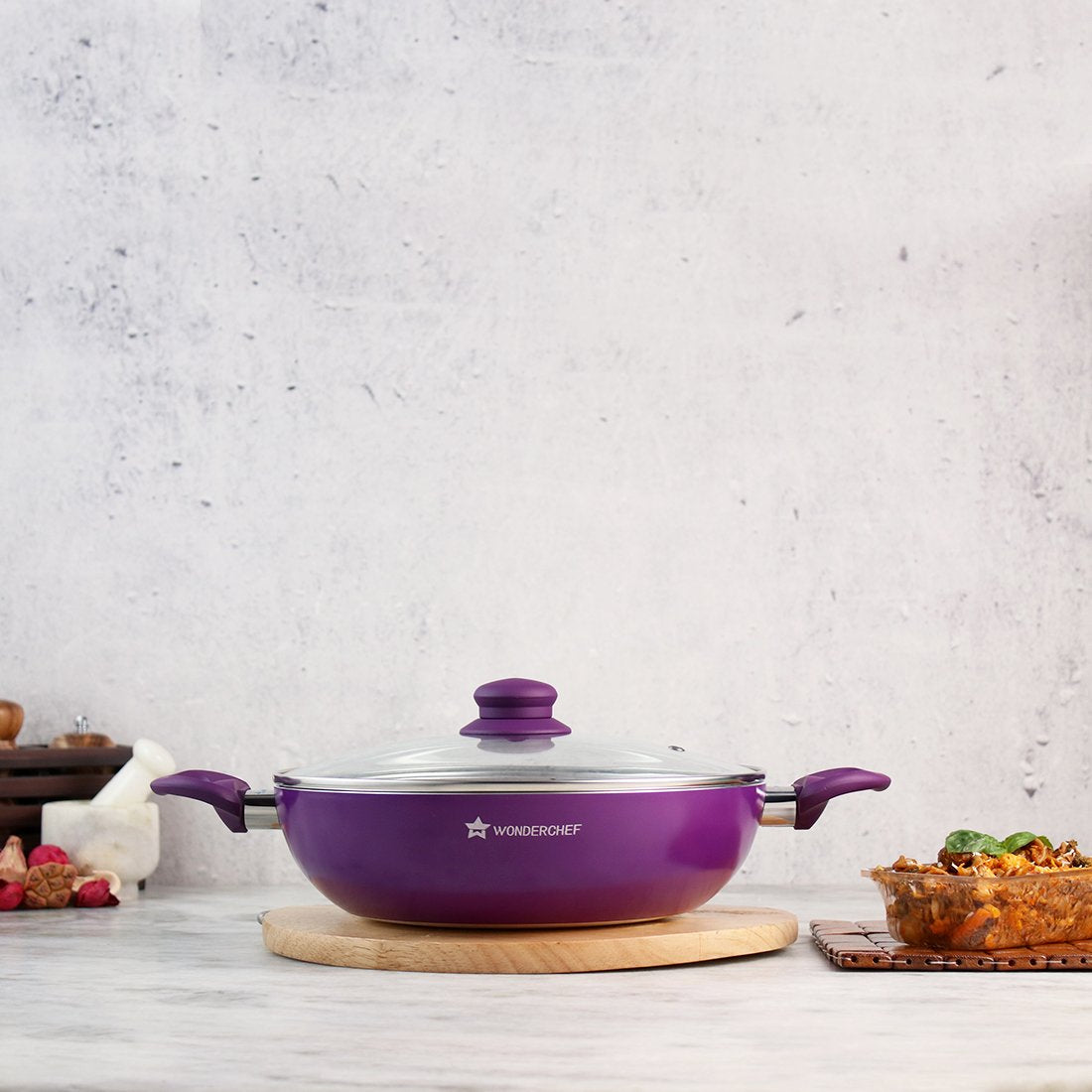 Wonderchef Royal Velvet Wok With Lid 24cm, 2.7L, Purple