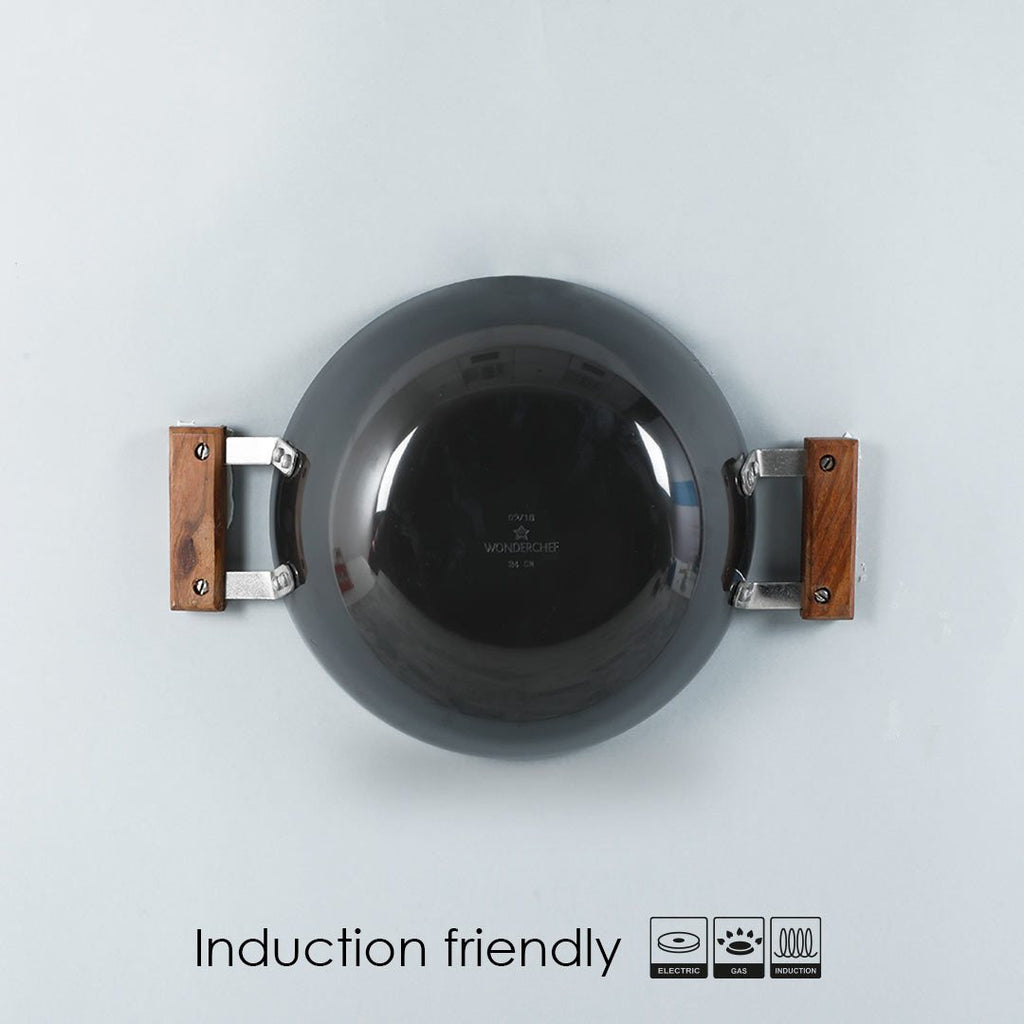 Wonderchef Ebony Hard Anodized Wok with Lid - 24cm 2.7L