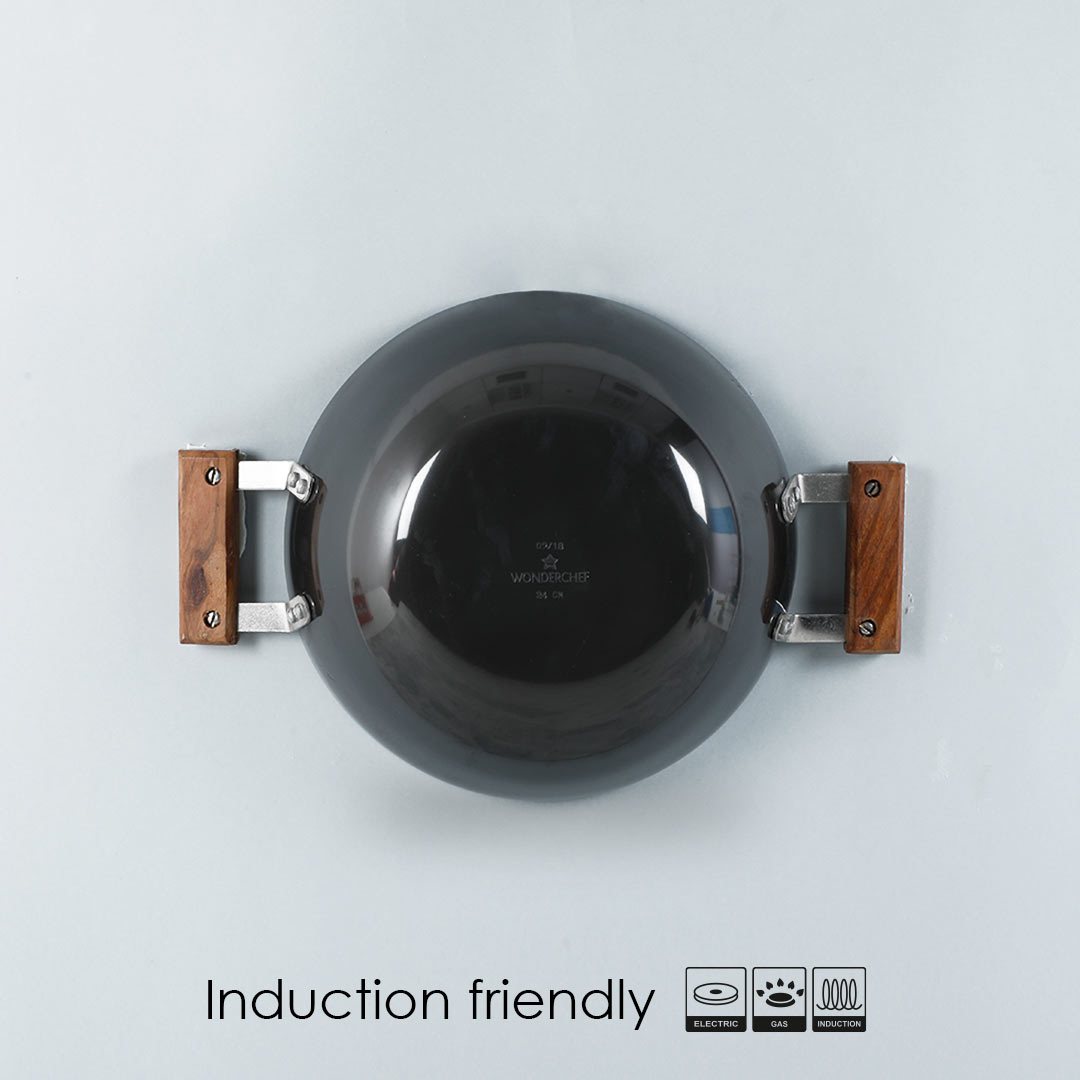 Wonderchef Ebony Hard Anodized Wok with Lid - 24cm 2.7L