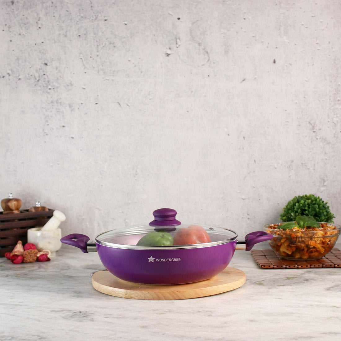 Wonderchef Royal Velvet Wok With Lid 24cm, 2.7L, Purple