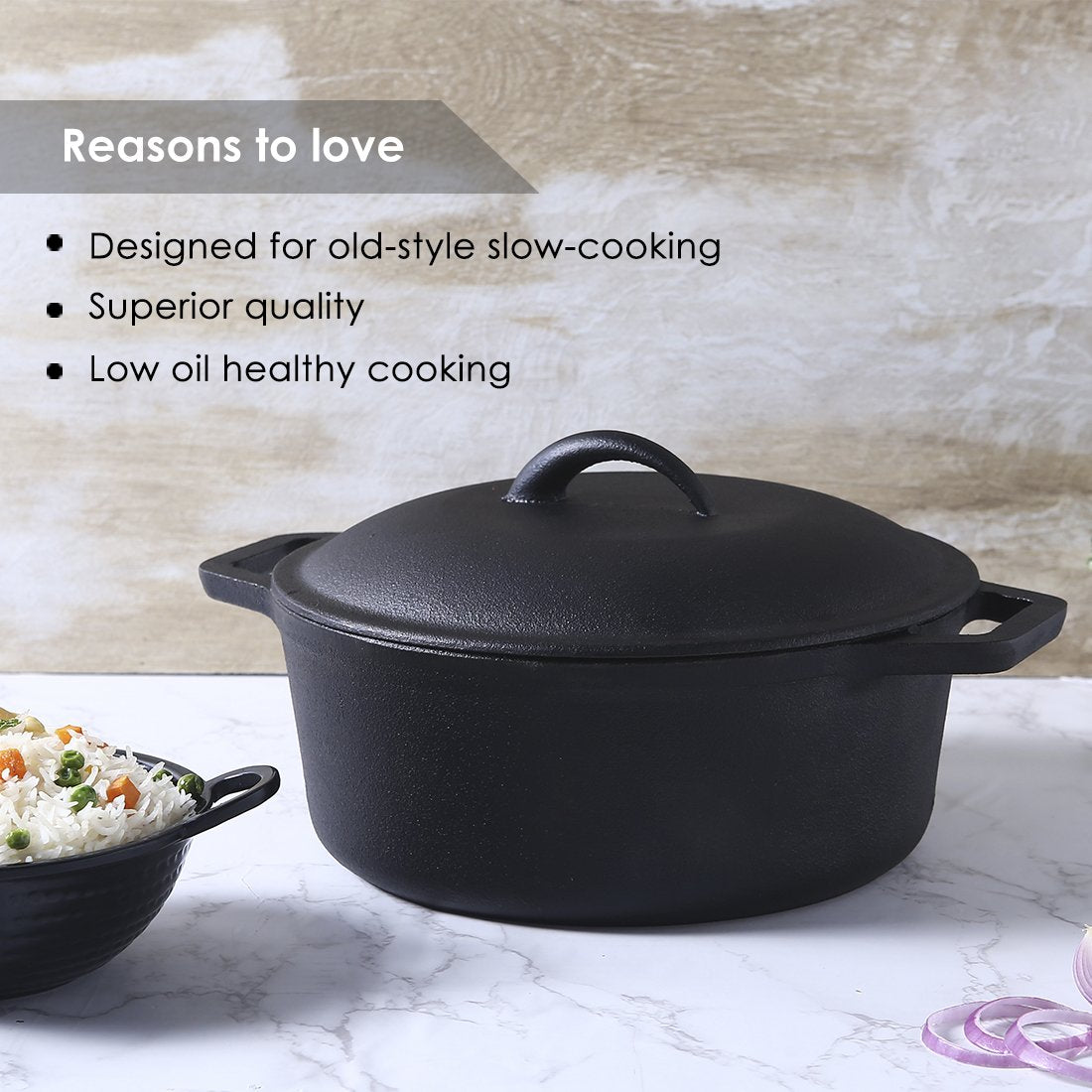 Wonderchef Forza Pre Seasoned Cast Iron Casserole with Lid 25 cm 4.7L