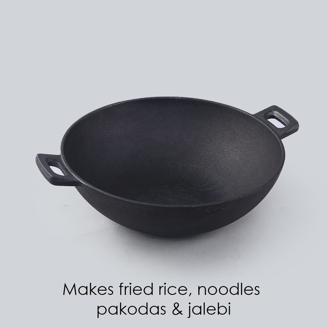 Wonderchef Forza Pre Seasoned Cast Iron Kadhai 30cm, 3.35L, 3.8mm