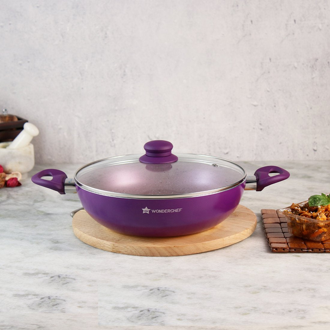 Wonderchef Royal Velvet Wok With Lid 24cm, 2.7L, Purple