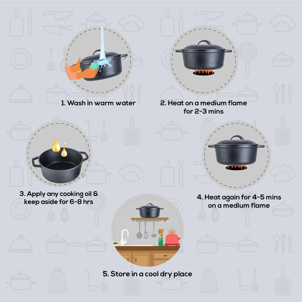 Wonderchef Forza Pre Seasoned Cast Iron Casserole with Lid 25 cm 4.7L