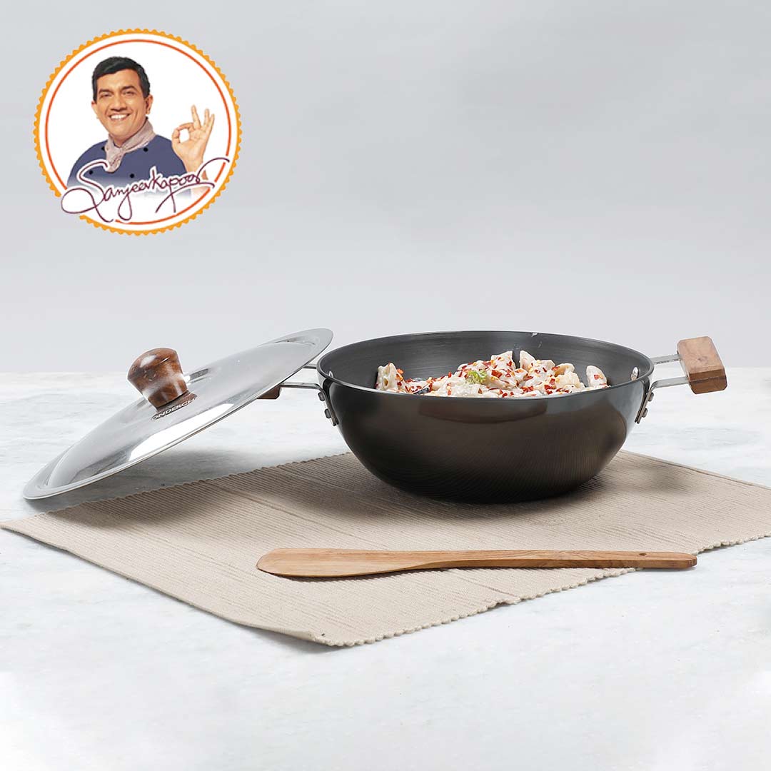 Wonderchef Ebony Hard Anodized Wok with Lid - 24cm 2.7L