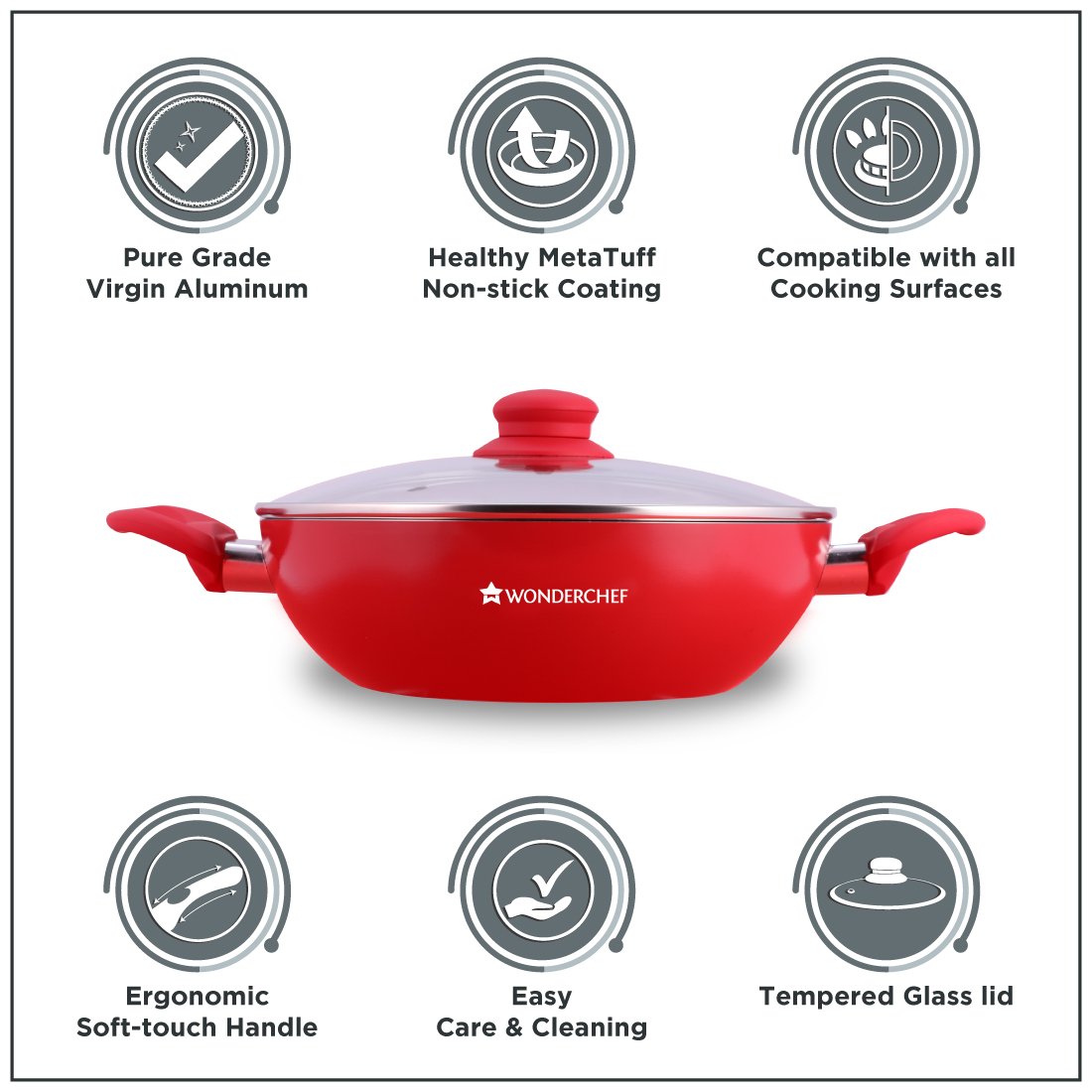 Wonderchef Royal Velvet Wok 26cm - Red 3.2L