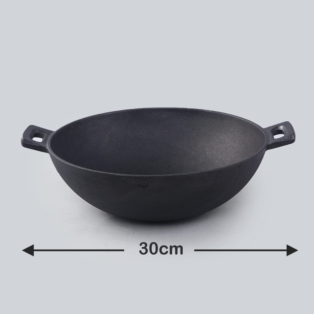 Wonderchef Forza Pre Seasoned Cast Iron Kadhai 30cm, 3.35L, 3.8mm
