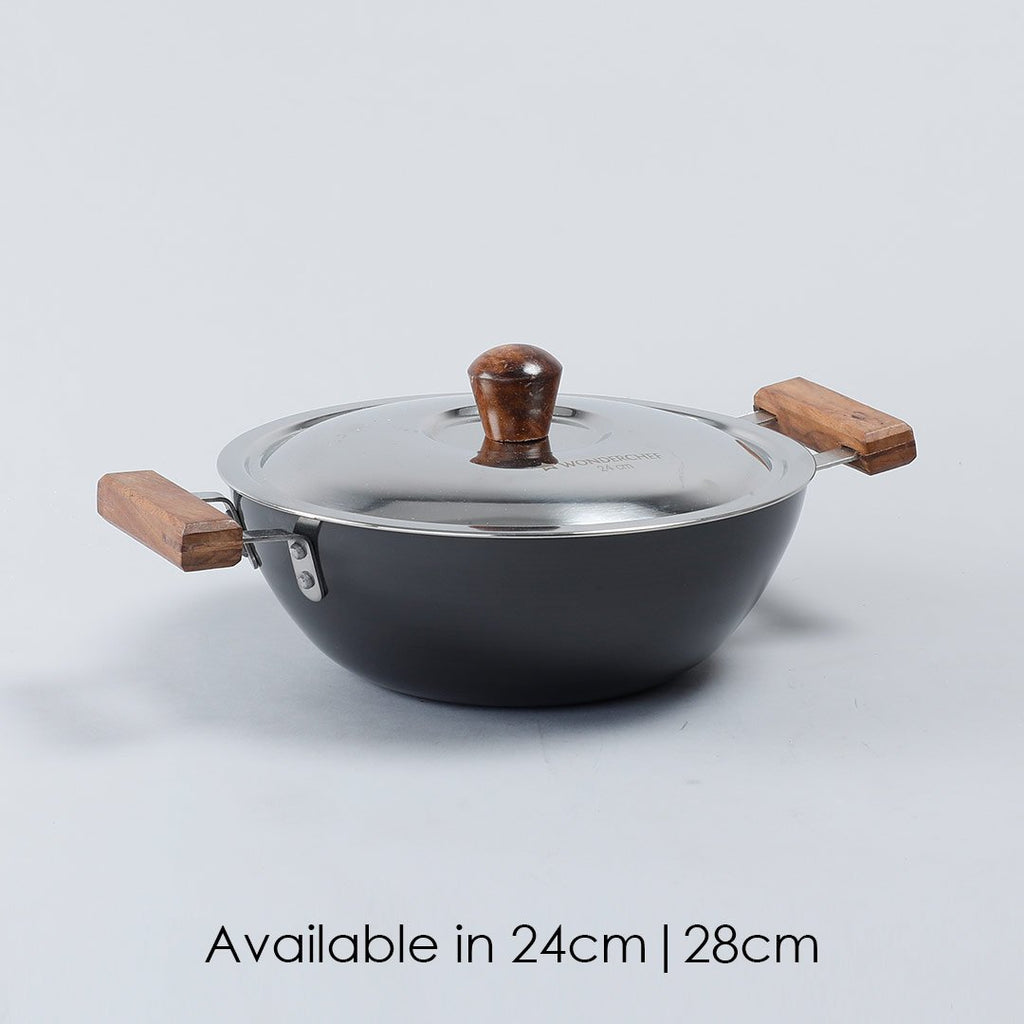 Wonderchef Ebony Hard Anodized Wok with Lid - 24cm 2.7L