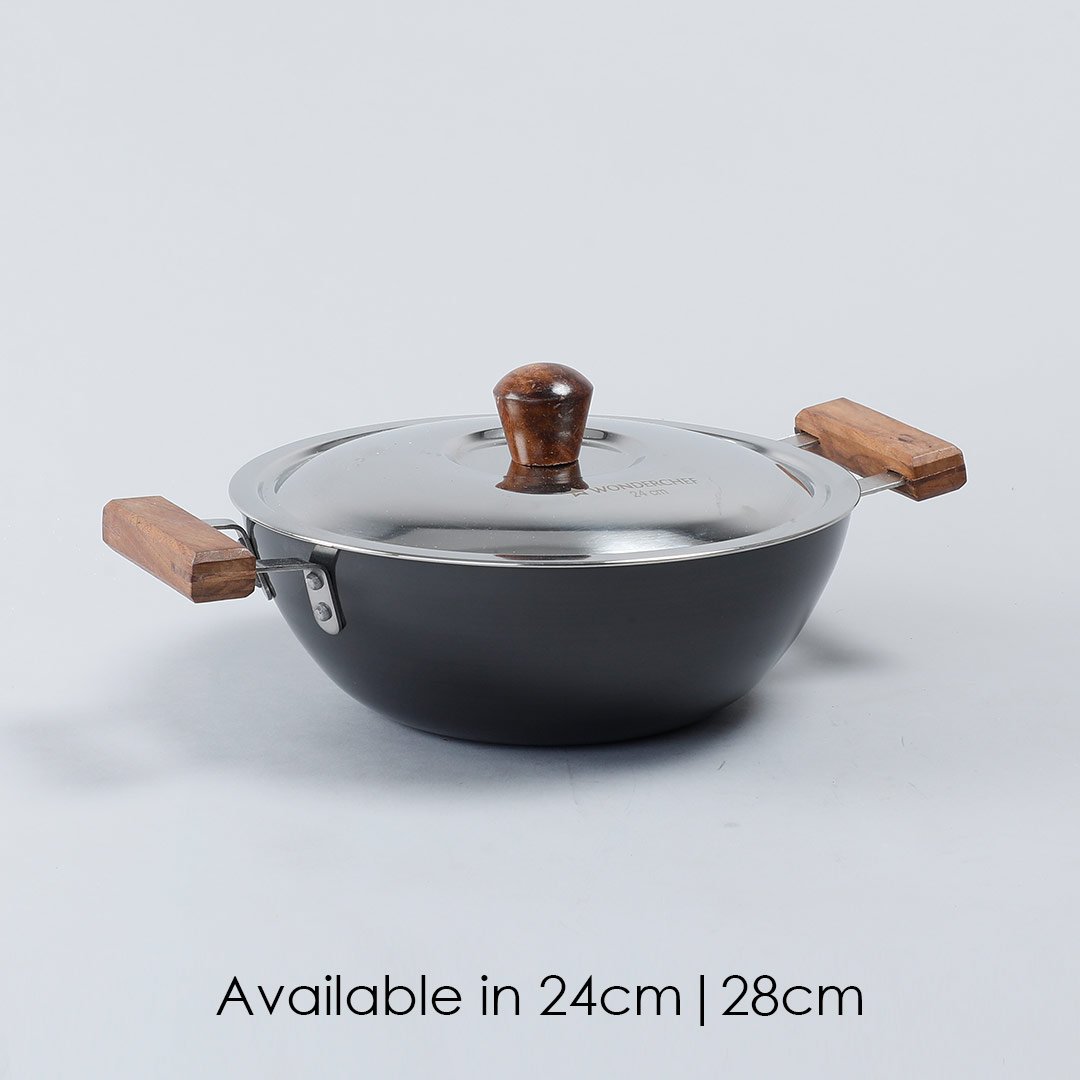 Wonderchef Ebony Hard Anodized Wok with Lid - 24cm 2.7L