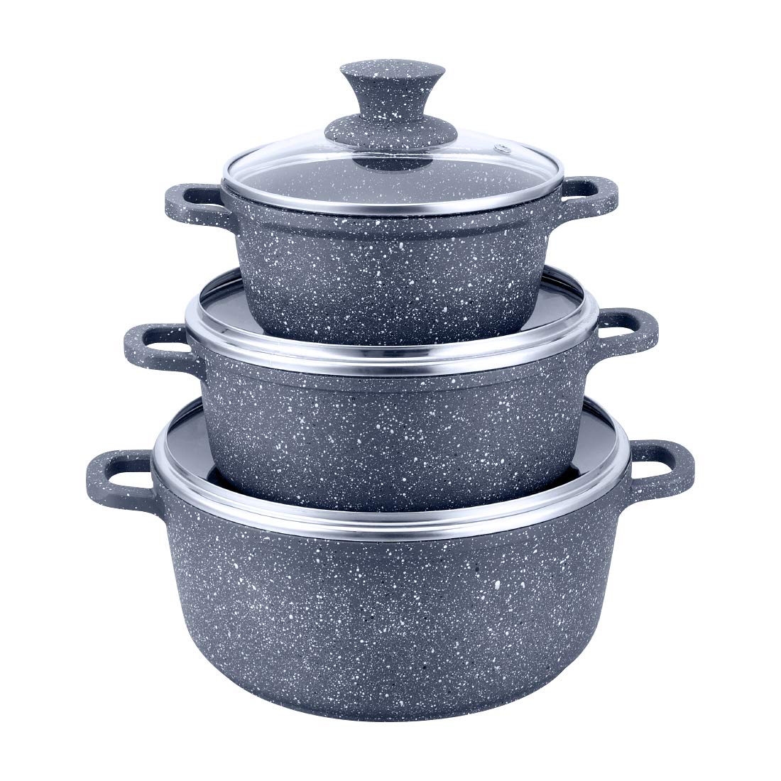 Wonderchef Granite Range Die-Cast Casserole Set – 6 Pc - Grey