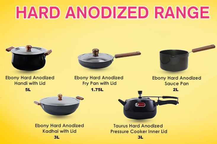 Wonderchef Hard Anodised Combo 1 with FREE  5 Pc Waterstone Black Silicone Set