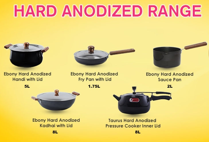Wonderchef Hard Anodised Combo 3 with FREE 5 Pc Waterstone Black Silicone Set