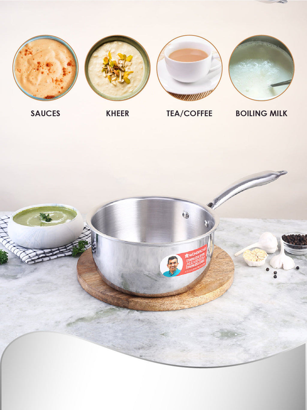 Wonderchef Nigella Stainless Steel Triply Sauce Pan 18 cm 2.2L