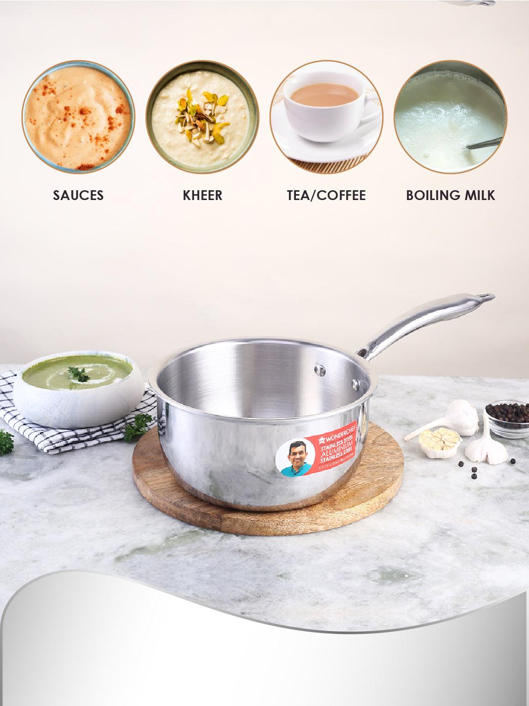 Wonderchef Nigella Stainless Steel Triply Sauce Pan 18 cm 2.2L