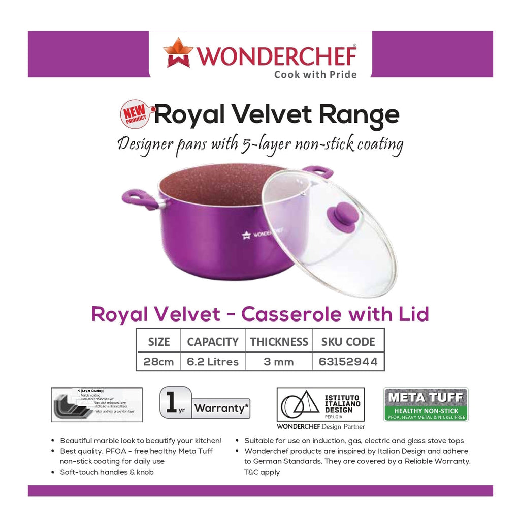 Wonderchef Royal Velvet Casserole with Lid 28cm 6.2L