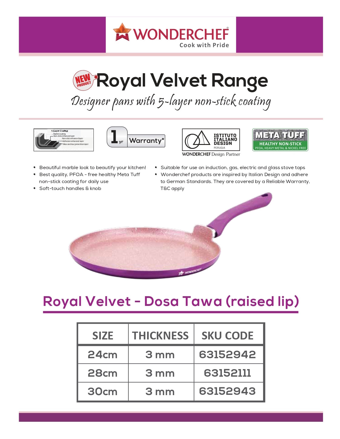 Wonderchef Royal Velvet Dosa Tawa 30cm - Purple